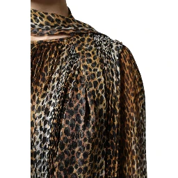 Brown Leopard Print Scarf Collared Chiffon Dress