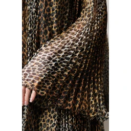 Brown Leopard Print Scarf Collared Chiffon Dress