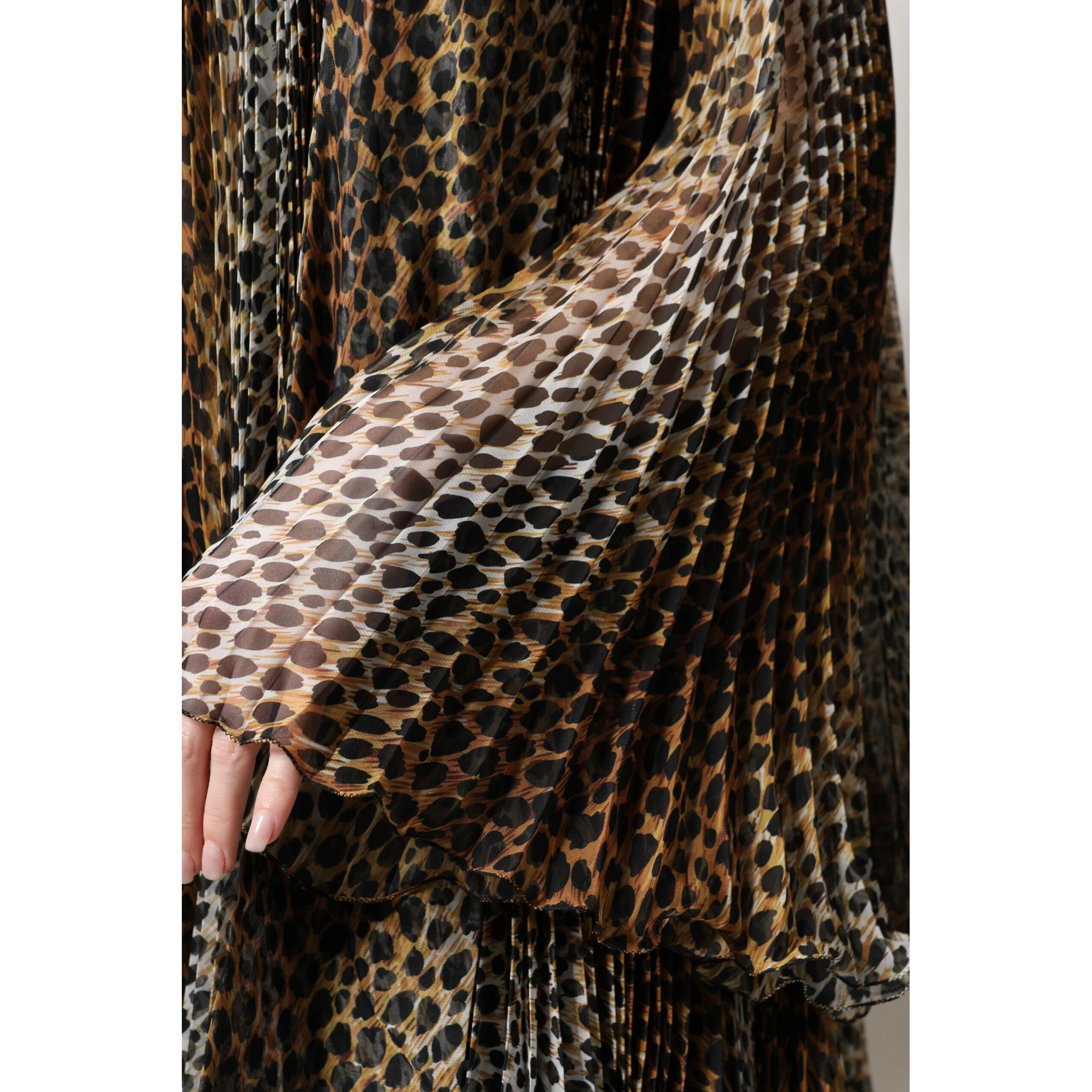 Brown Leopard Print Scarf Collared Chiffon Dress
