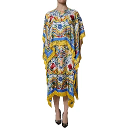 Multicolor Majolica Kaftan Short Sleeves Maxi Dress