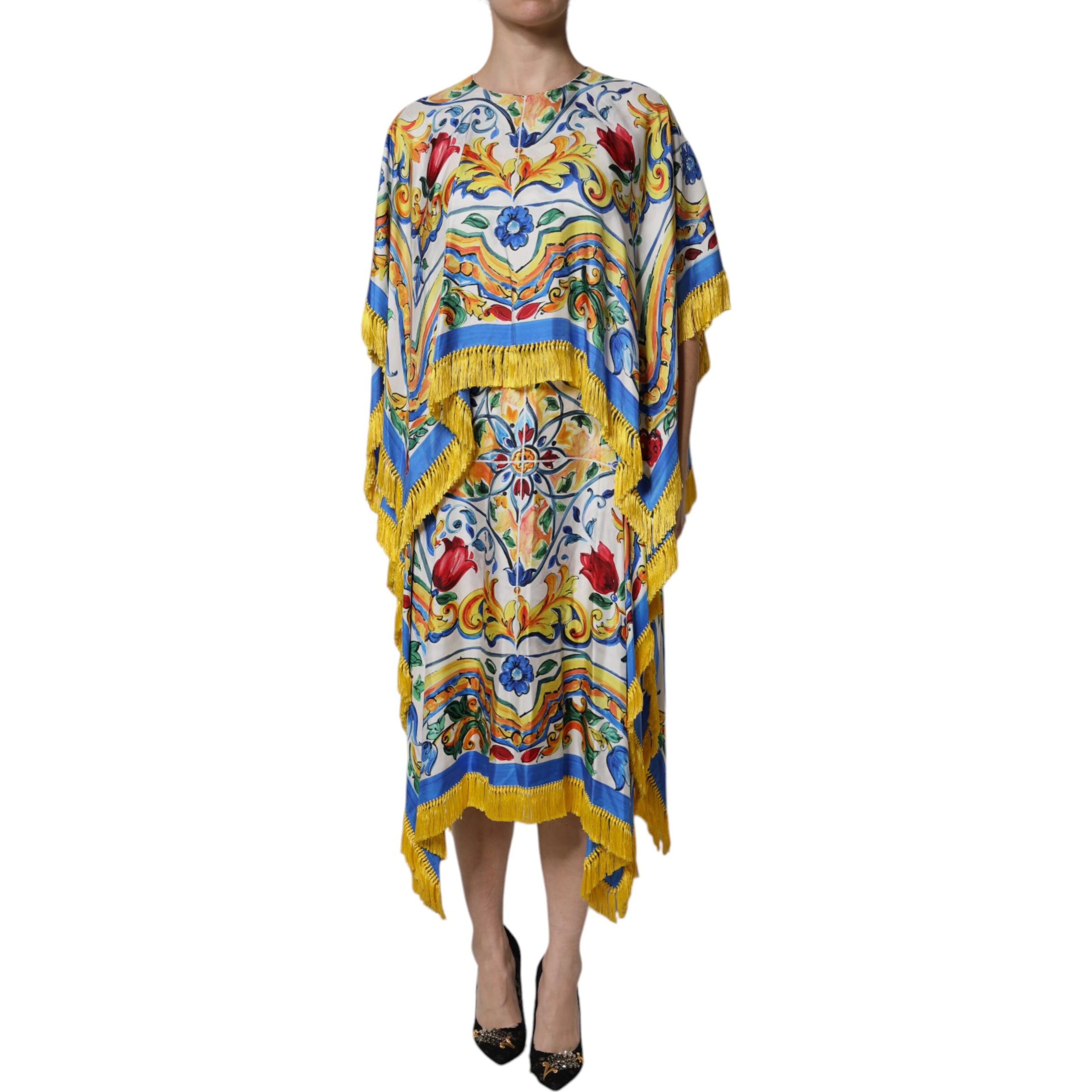 Multicolor Majolica Kaftan Short Sleeves Maxi Dress