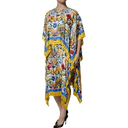 Multicolor Majolica Kaftan Short Sleeves Maxi Dress