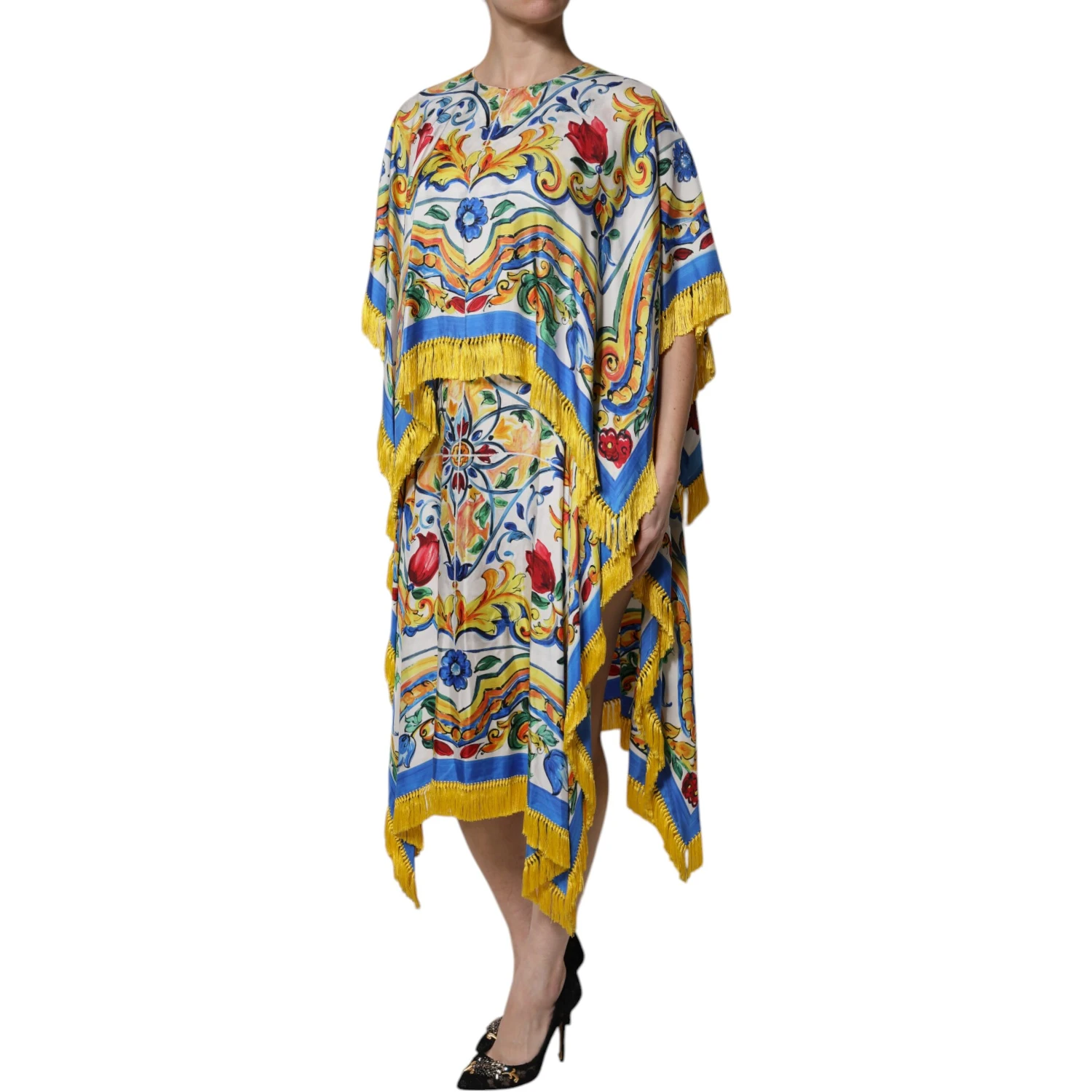 Multicolor Majolica Kaftan Short Sleeves Maxi Dress