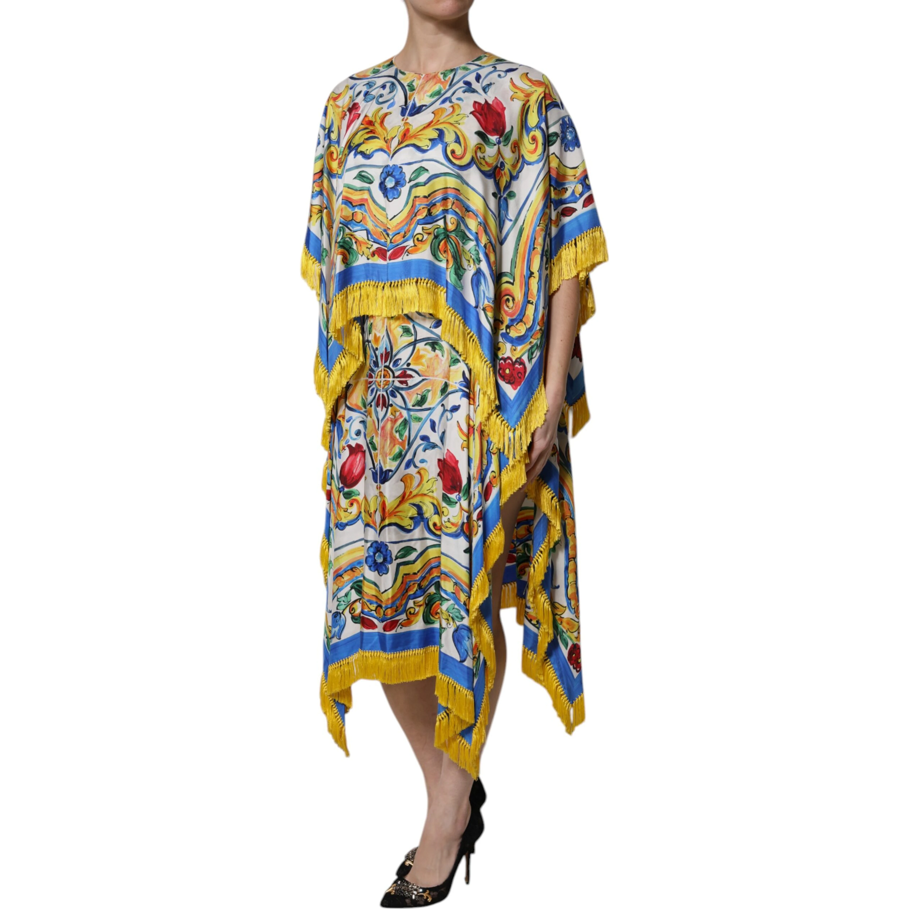 Multicolor Majolica Kaftan Short Sleeves Maxi Dress