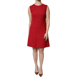 Red Wool Sleeveless Knee Length A-line Dress