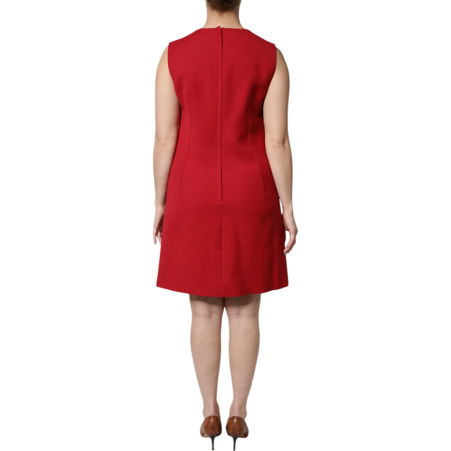 Red Wool Sleeveless Knee Length A-line Dress