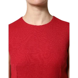 Red Wool Sleeveless Knee Length A-line Dress