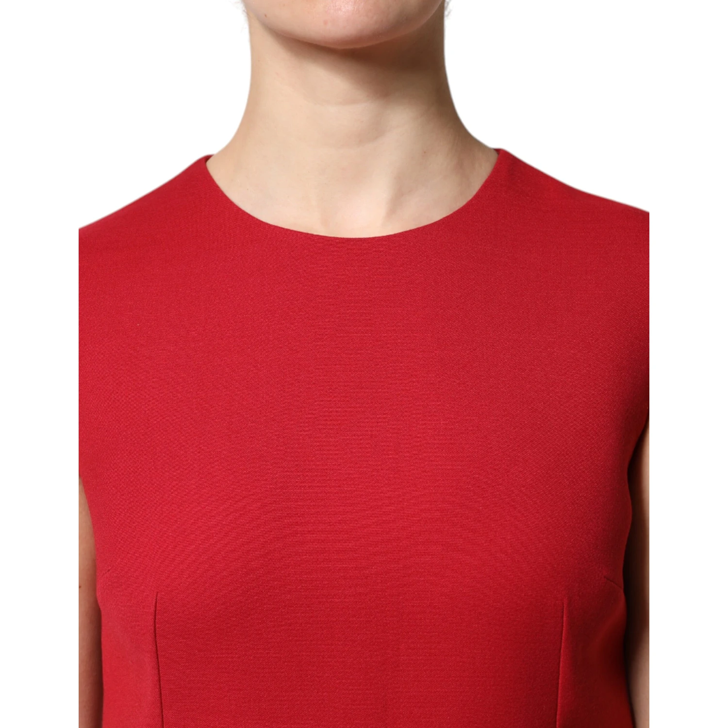 Red Wool Sleeveless Knee Length A-line Dress