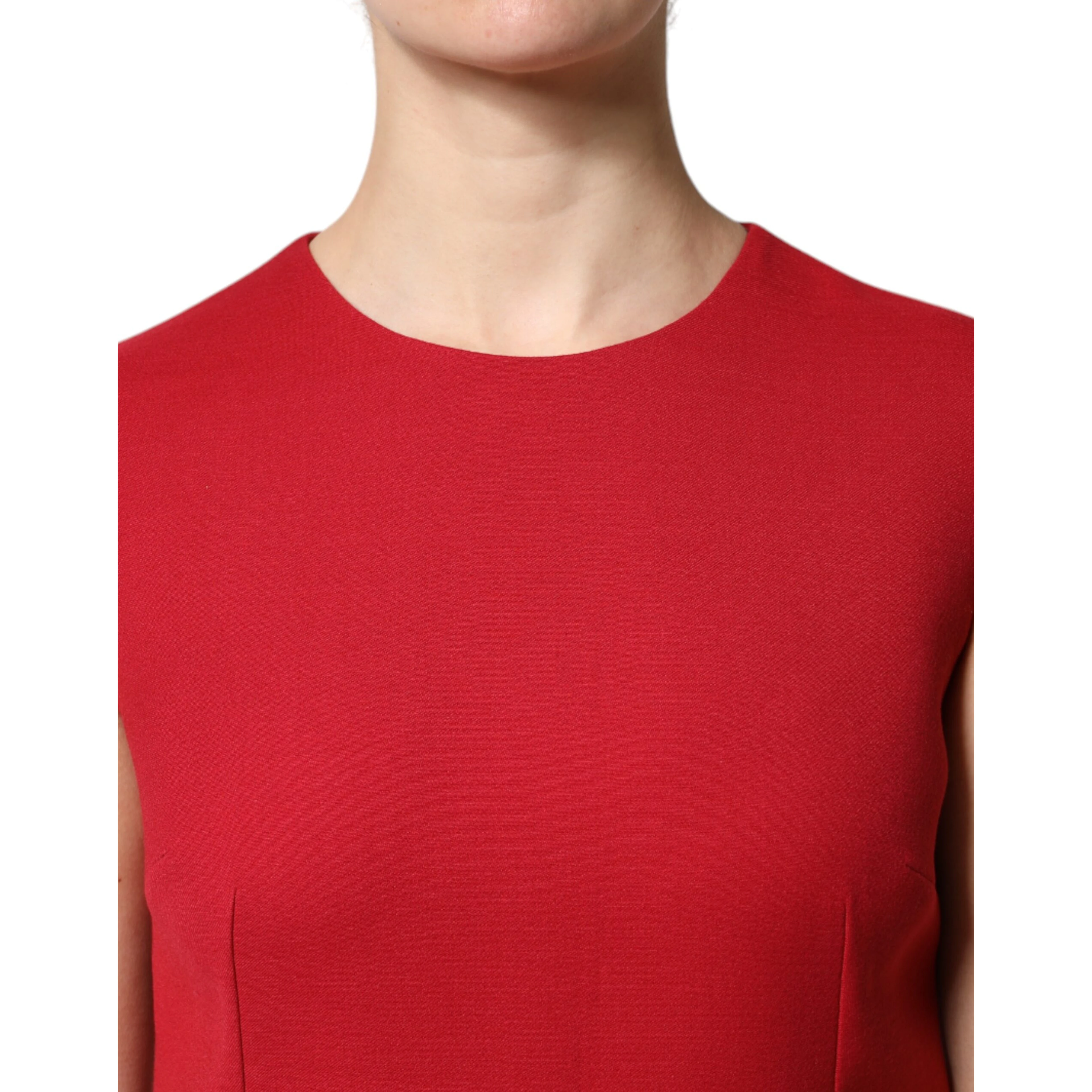 Red Wool Sleeveless Knee Length A-line Dress
