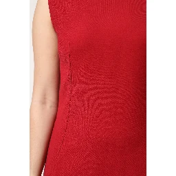 Red Wool Sleeveless Knee Length A-line Dress