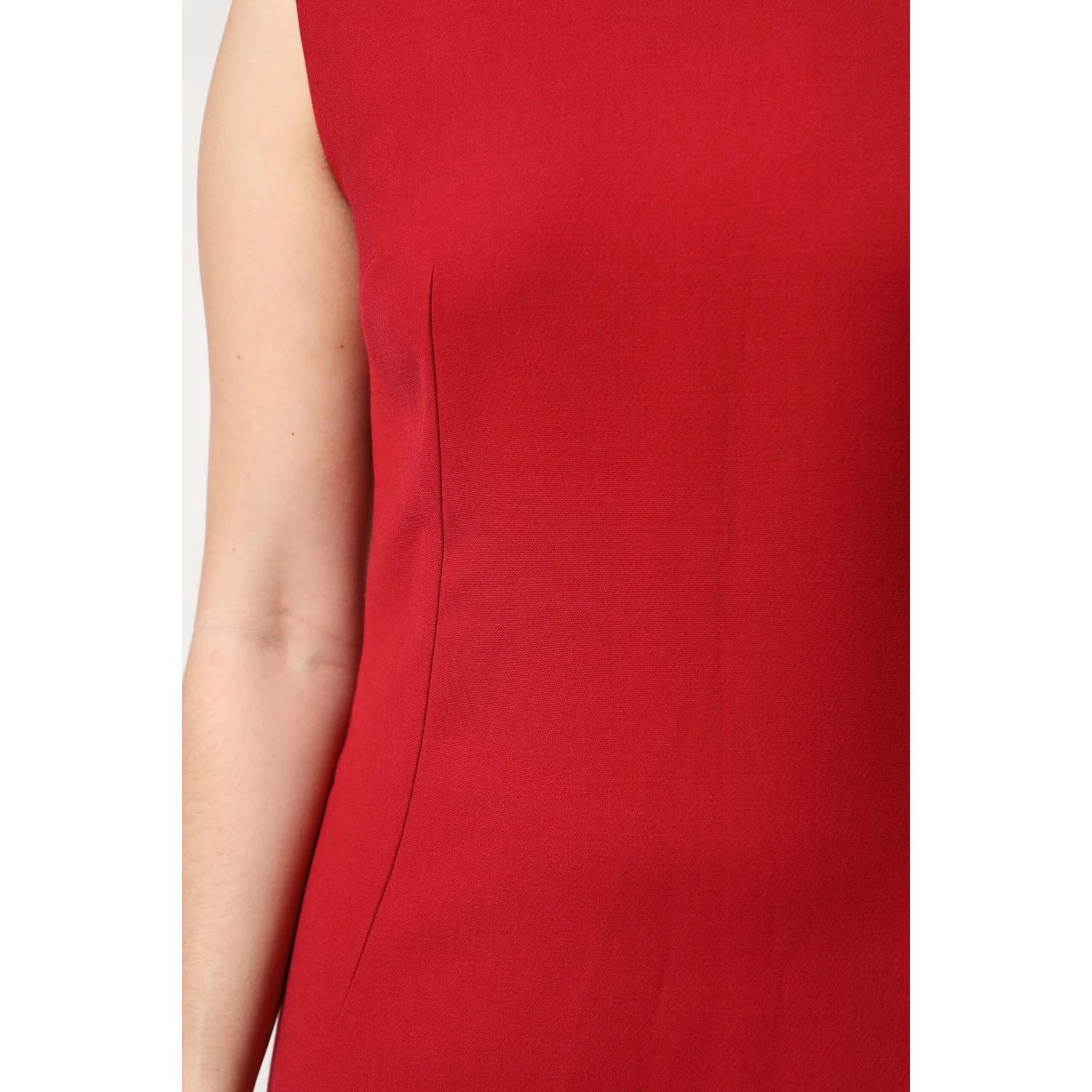 Red Wool Sleeveless Knee Length A-line Dress
