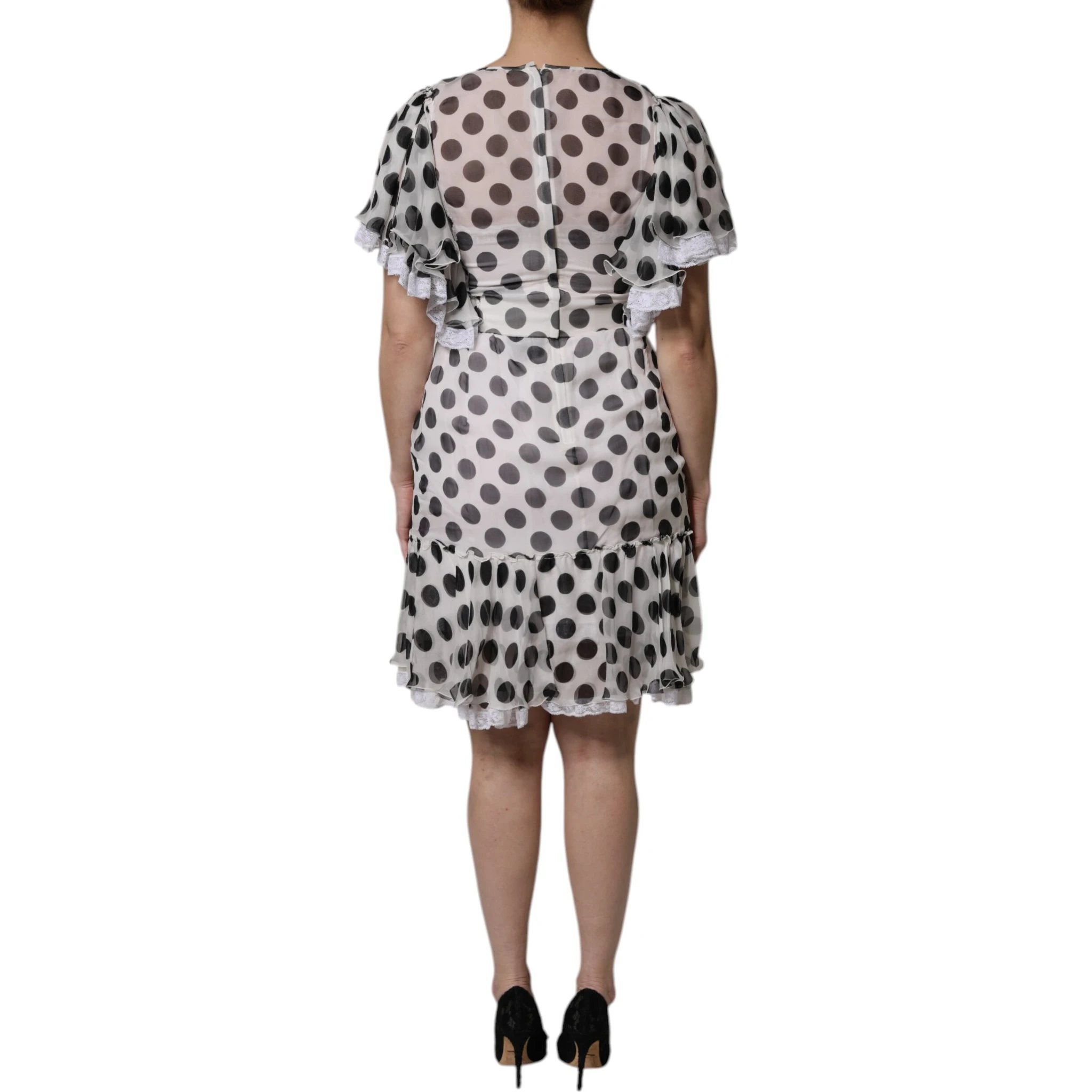 White Polka Dotted Silk Blend A-line Dress