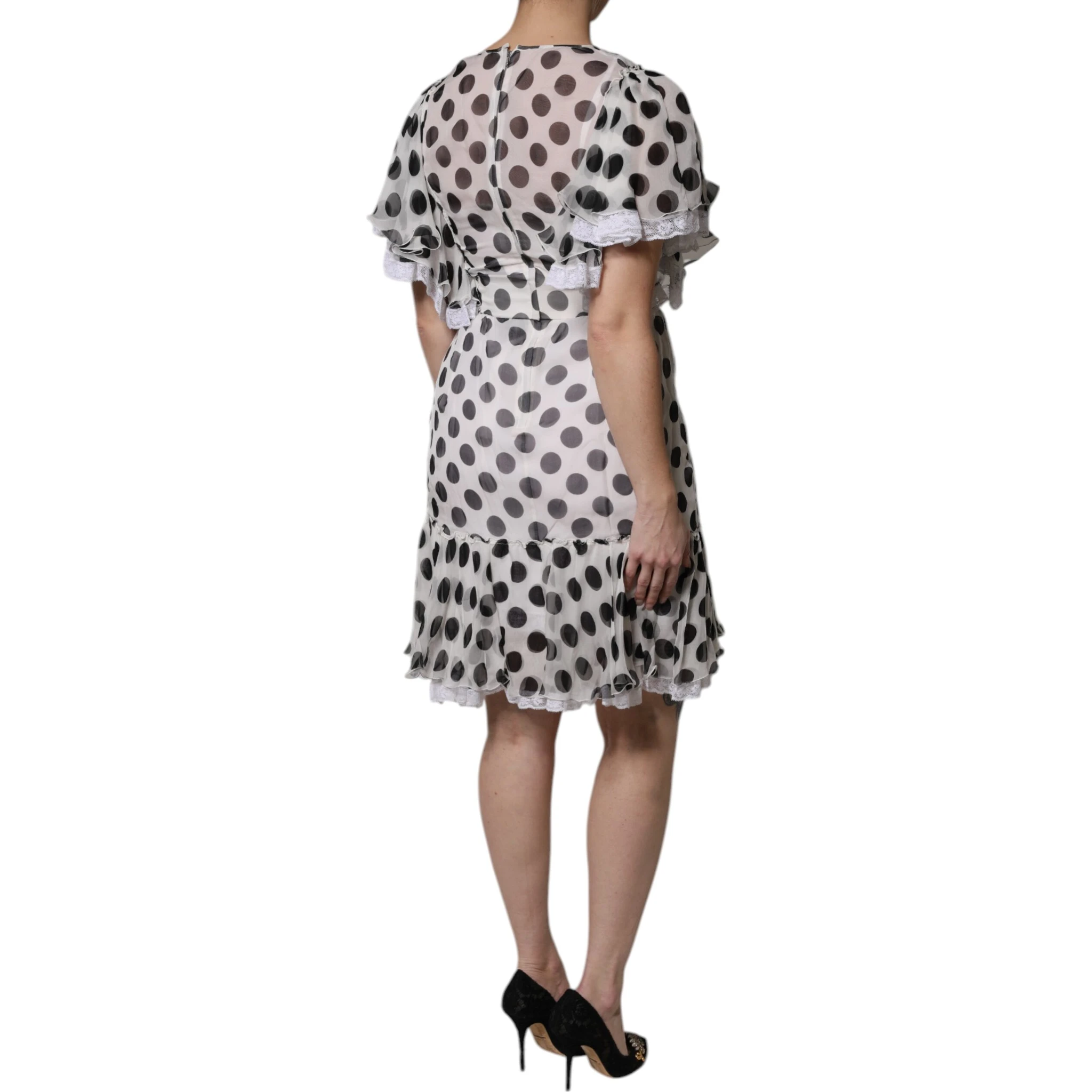 White Polka Dotted Silk Blend A-line Dress