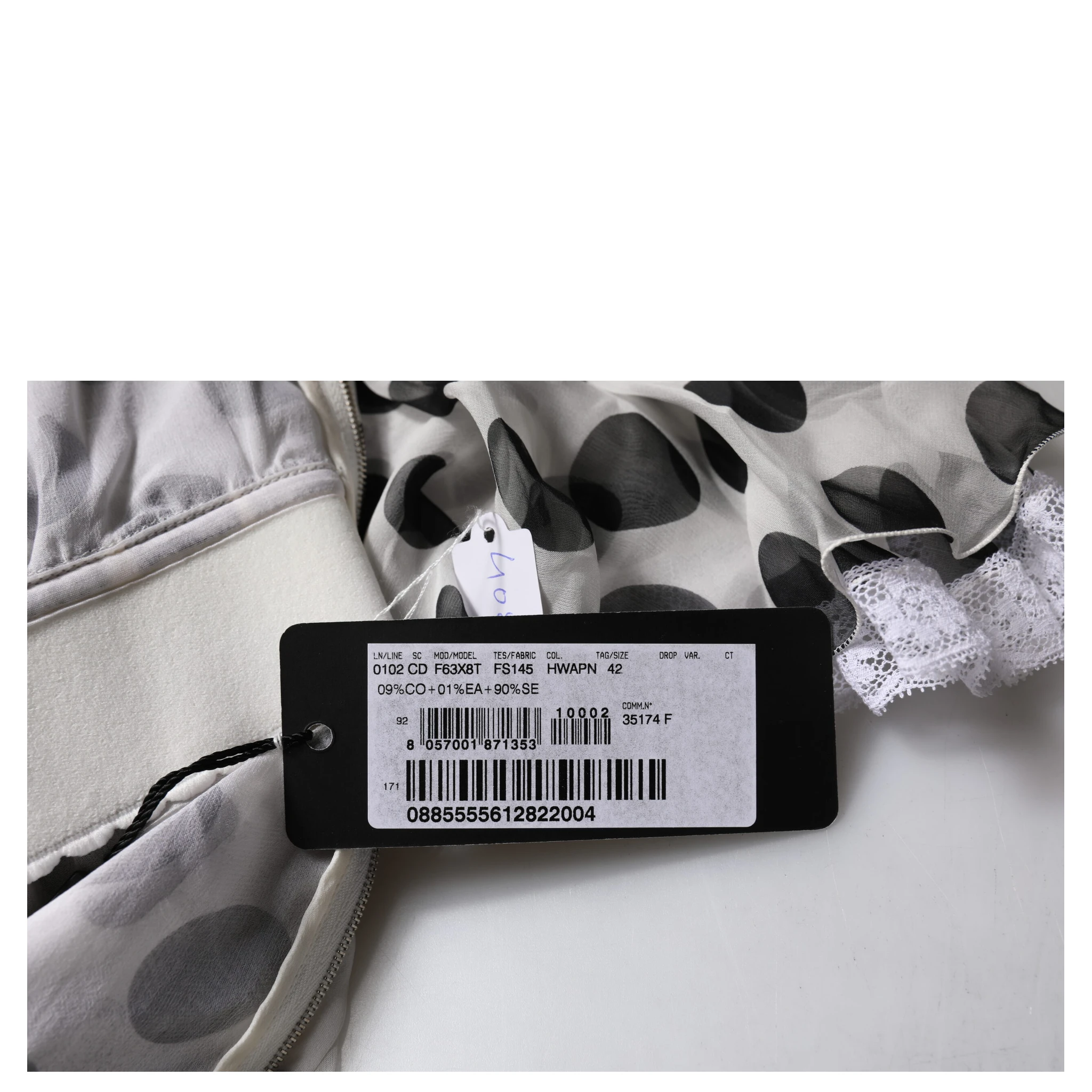 White Polka Dotted Silk Blend A-line Dress