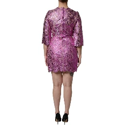Metallic Fuchsia Floral Sheath Mini Dress