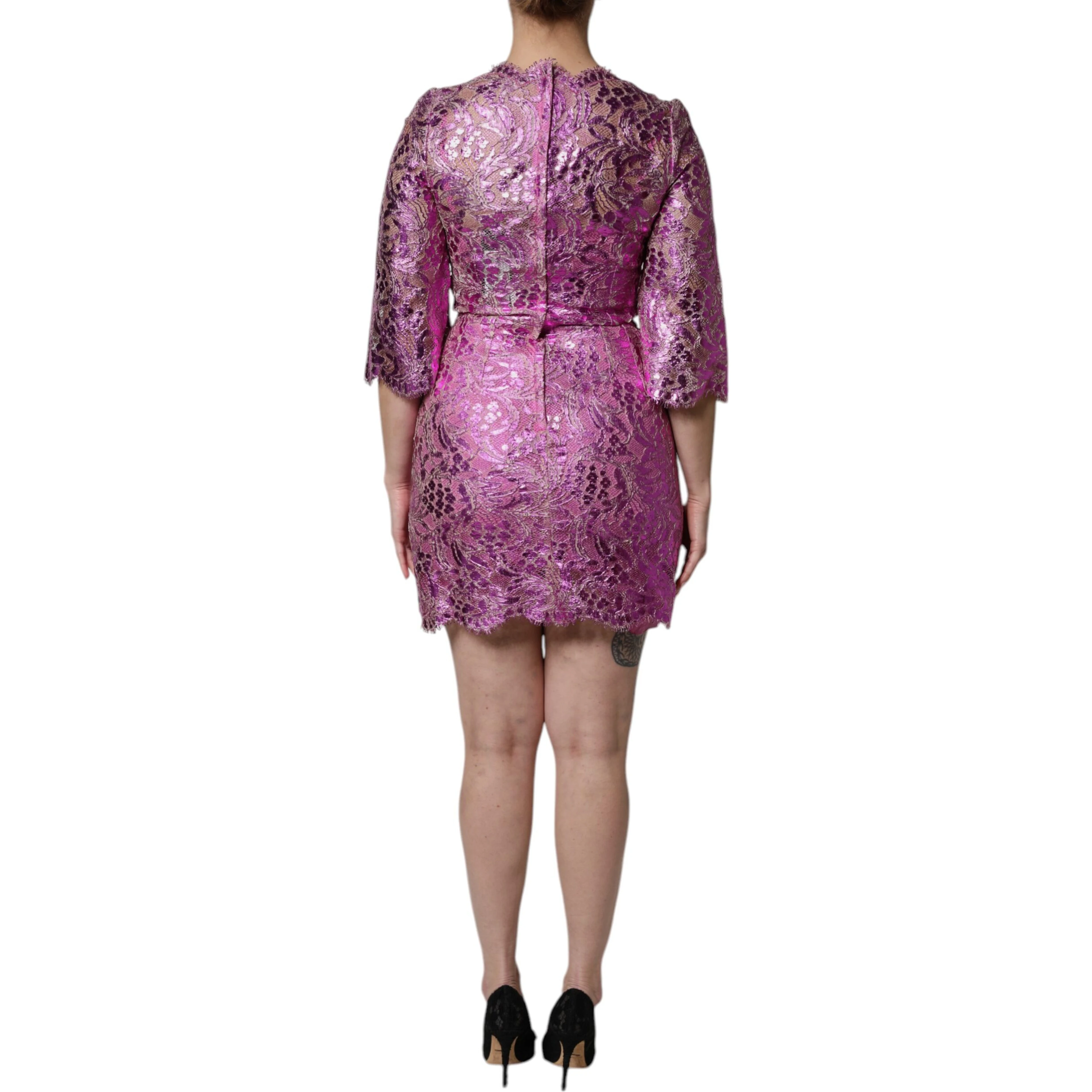 Metallic Fuchsia Floral Sheath Mini Dress