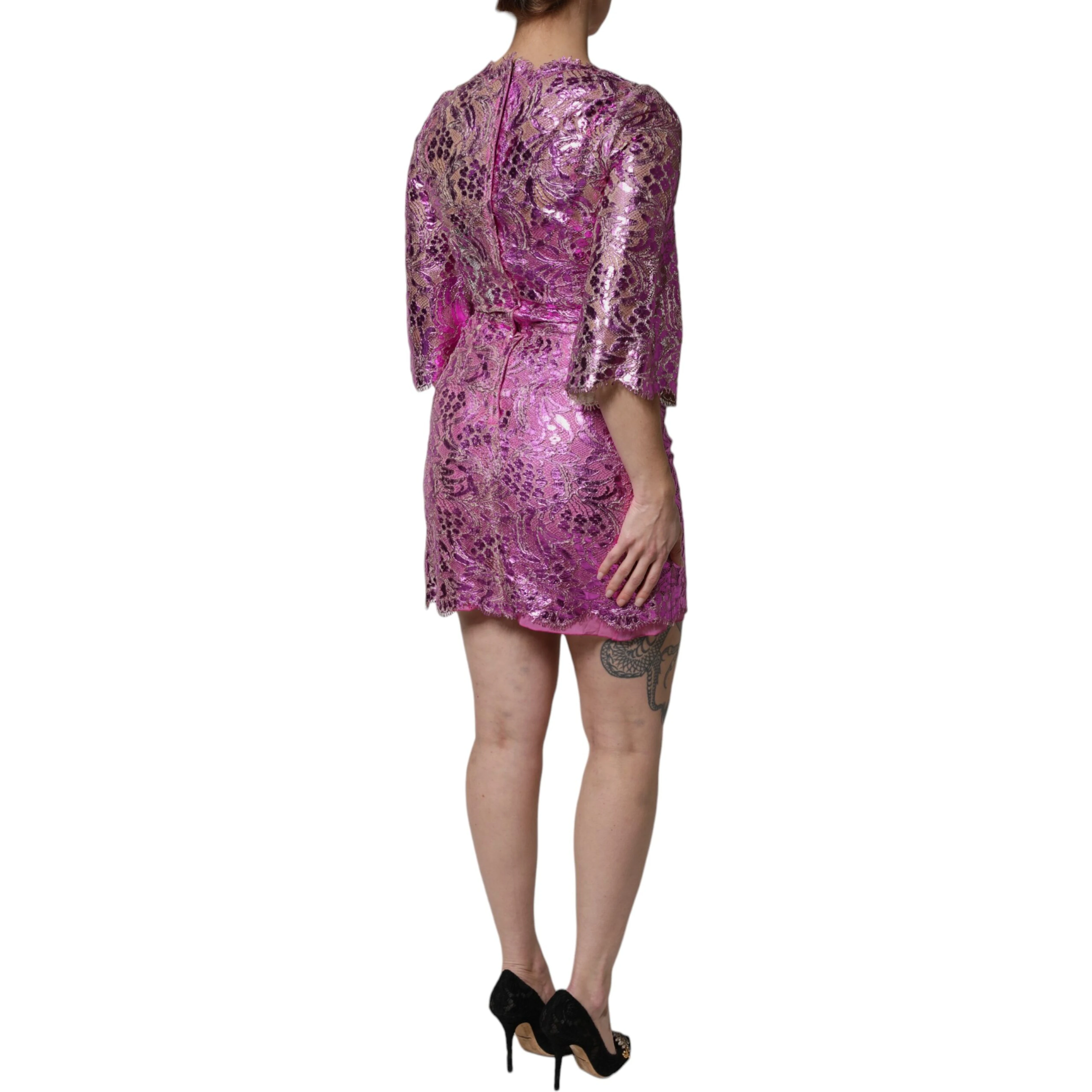 Metallic Fuchsia Floral Sheath Mini Dress