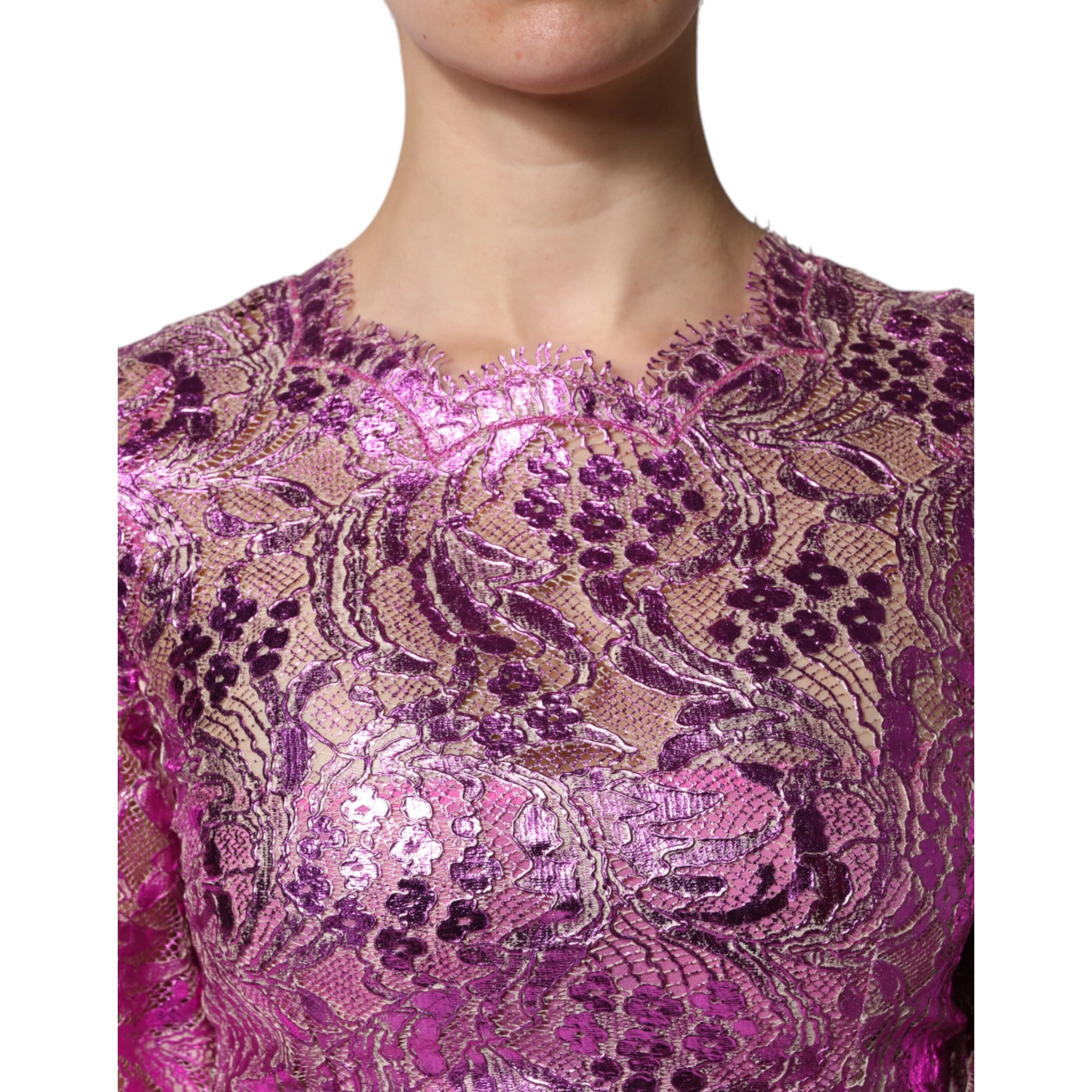 Metallic Fuchsia Floral Sheath Mini Dress