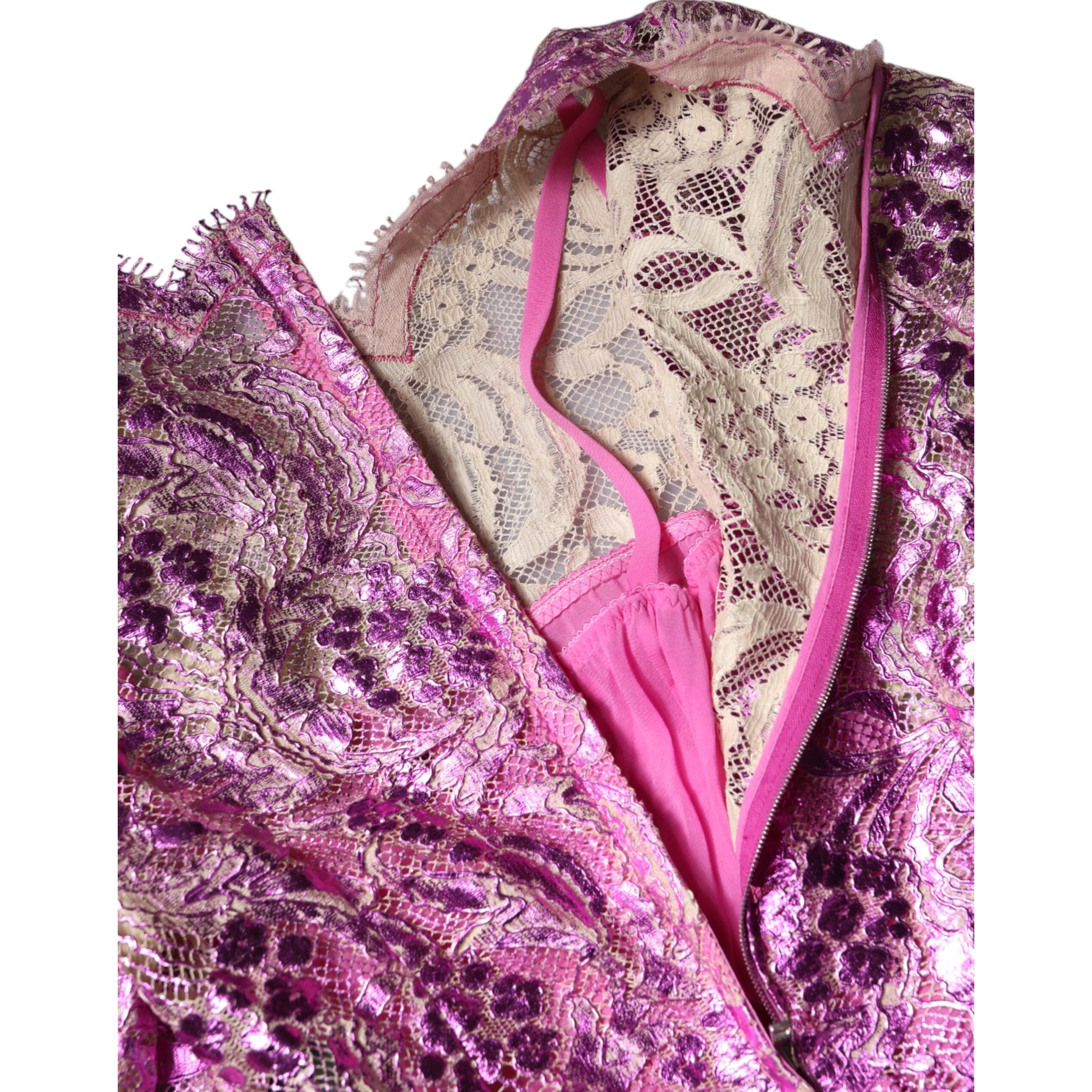 Metallic Fuchsia Floral Sheath Mini Dress