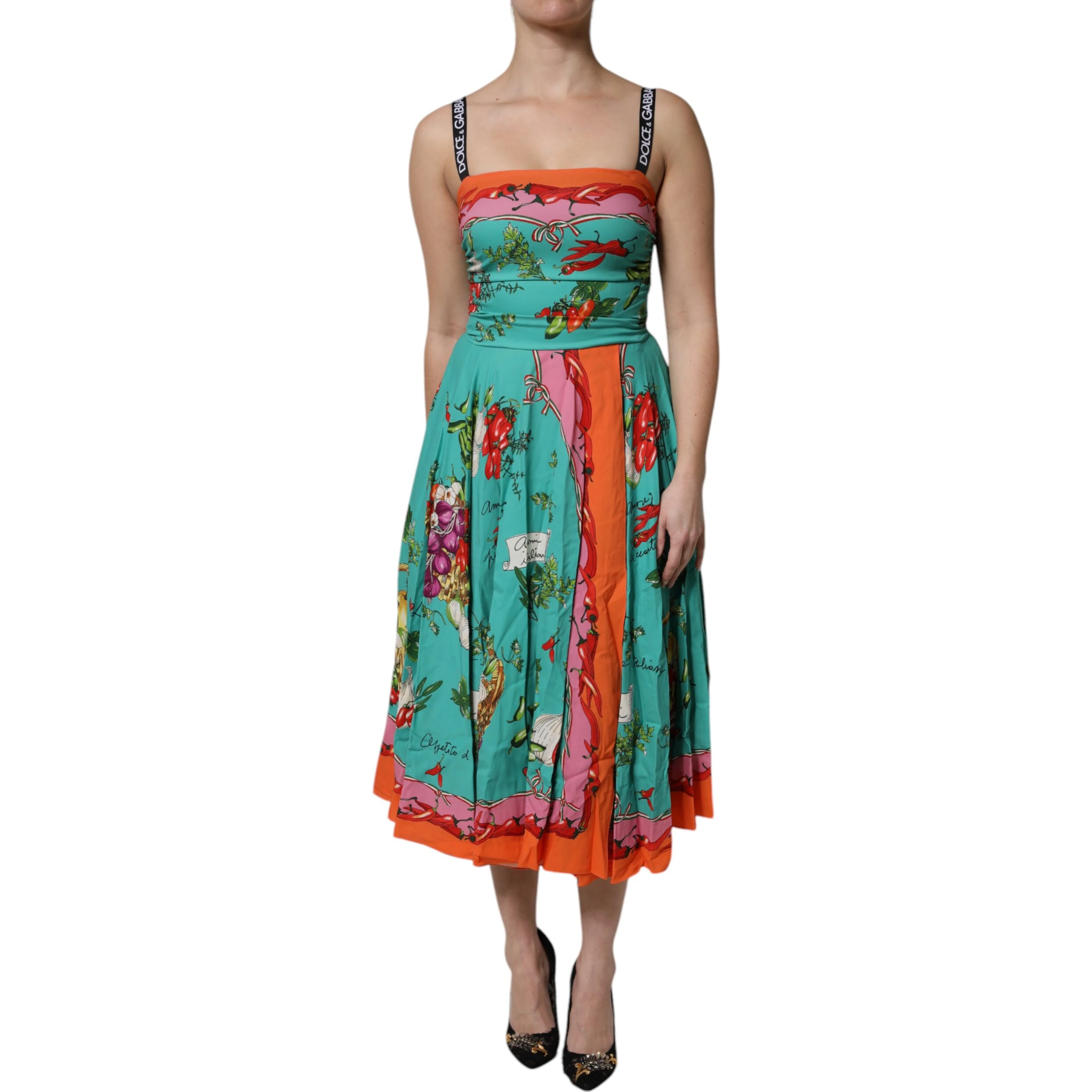 Multicolor Printed Silk Sleeveless Midi Dress