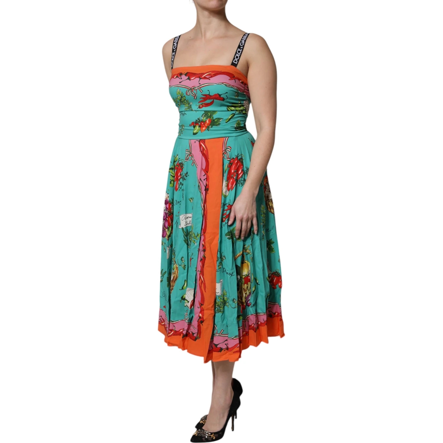 Multicolor Printed Silk Sleeveless Midi Dress