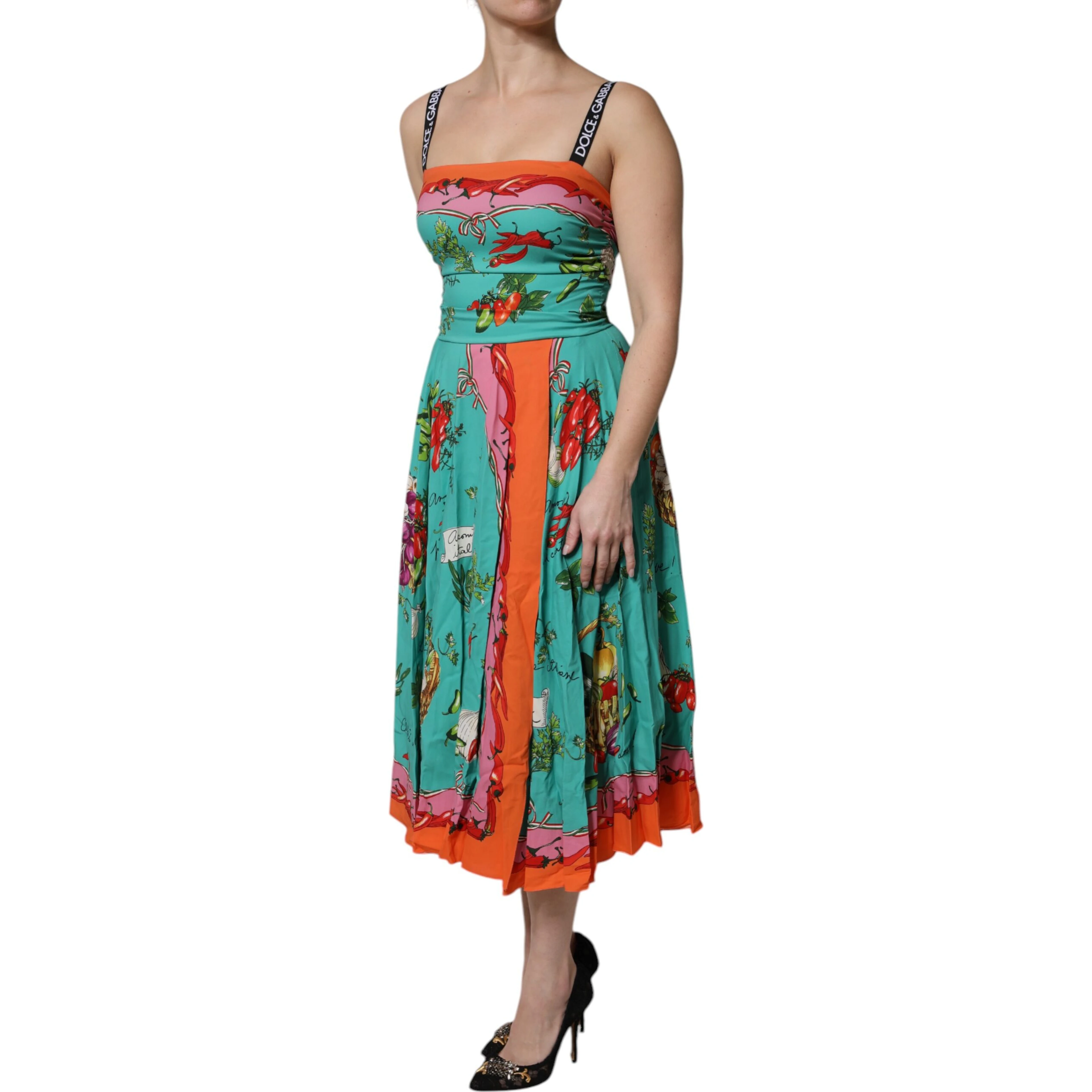 Multicolor Printed Silk Sleeveless Midi Dress