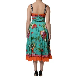 Multicolor Printed Silk Sleeveless Midi Dress