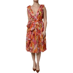 Multicolor Floral Silk V-neck Chiffon Dress