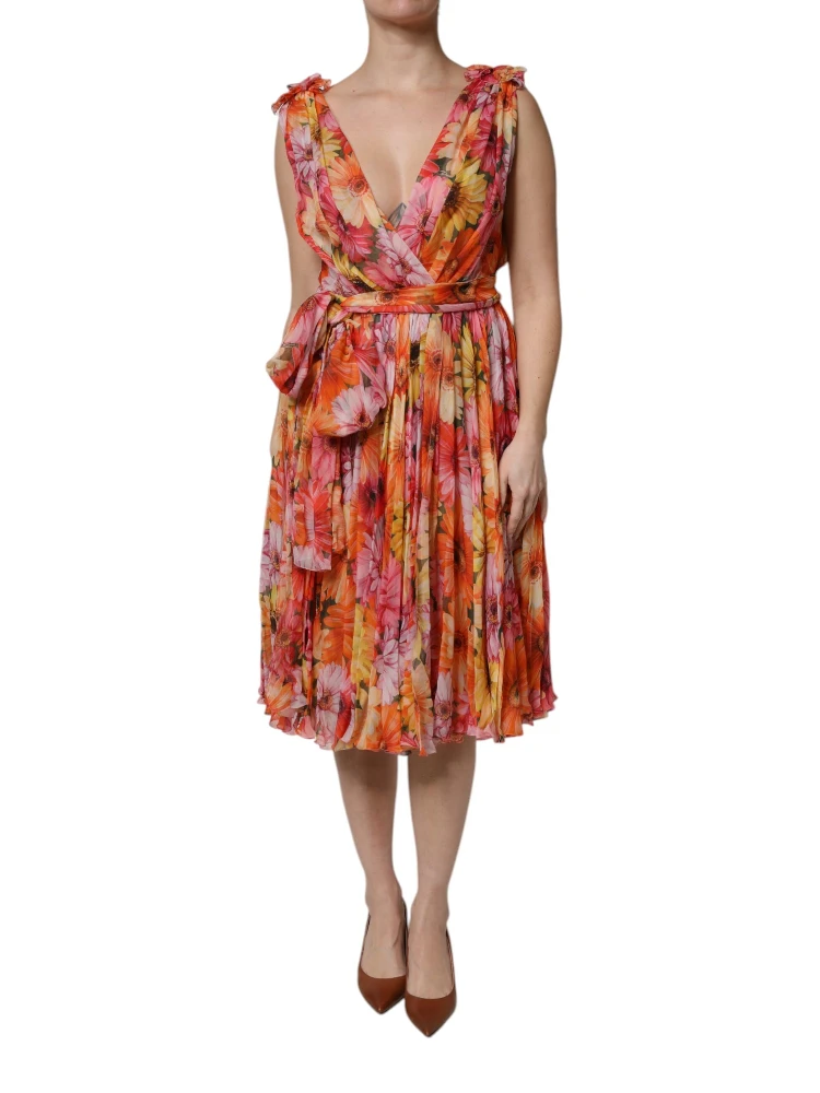 Multicolor Floral Silk V-neck Chiffon Dress alternative