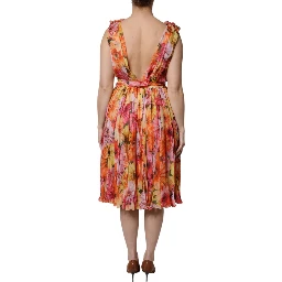 Multicolor Floral Silk V-neck Chiffon Dress