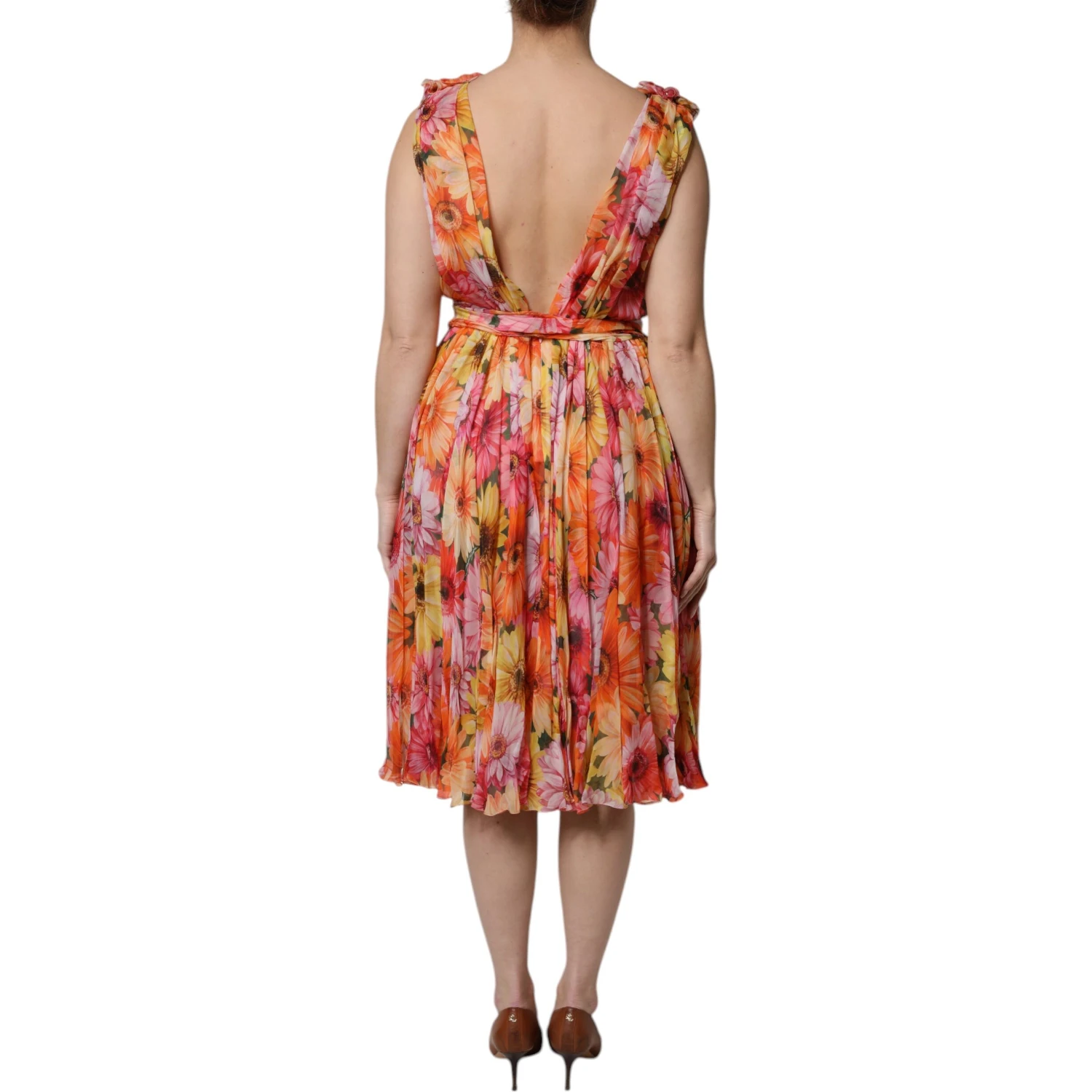 Multicolor Floral Silk V-neck Chiffon Dress