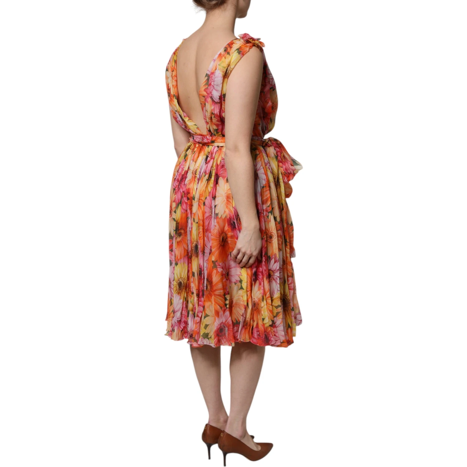 Multicolor Floral Silk V-neck Chiffon Dress