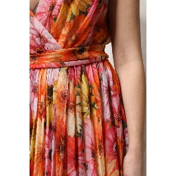 Multicolor Floral Silk V-neck Chiffon Dress