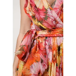 Multicolor Floral Silk V-neck Chiffon Dress