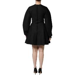 Black Cotton Long Sleeves A-line Mini Dress