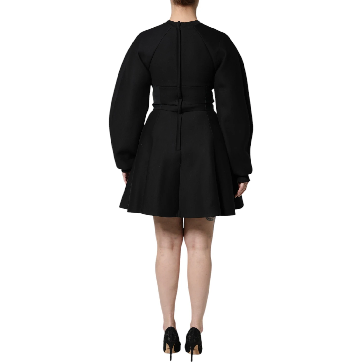 Black Cotton Long Sleeves A-line Mini Dress