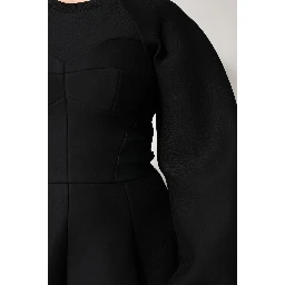 Black Cotton Long Sleeves A-line Mini Dress