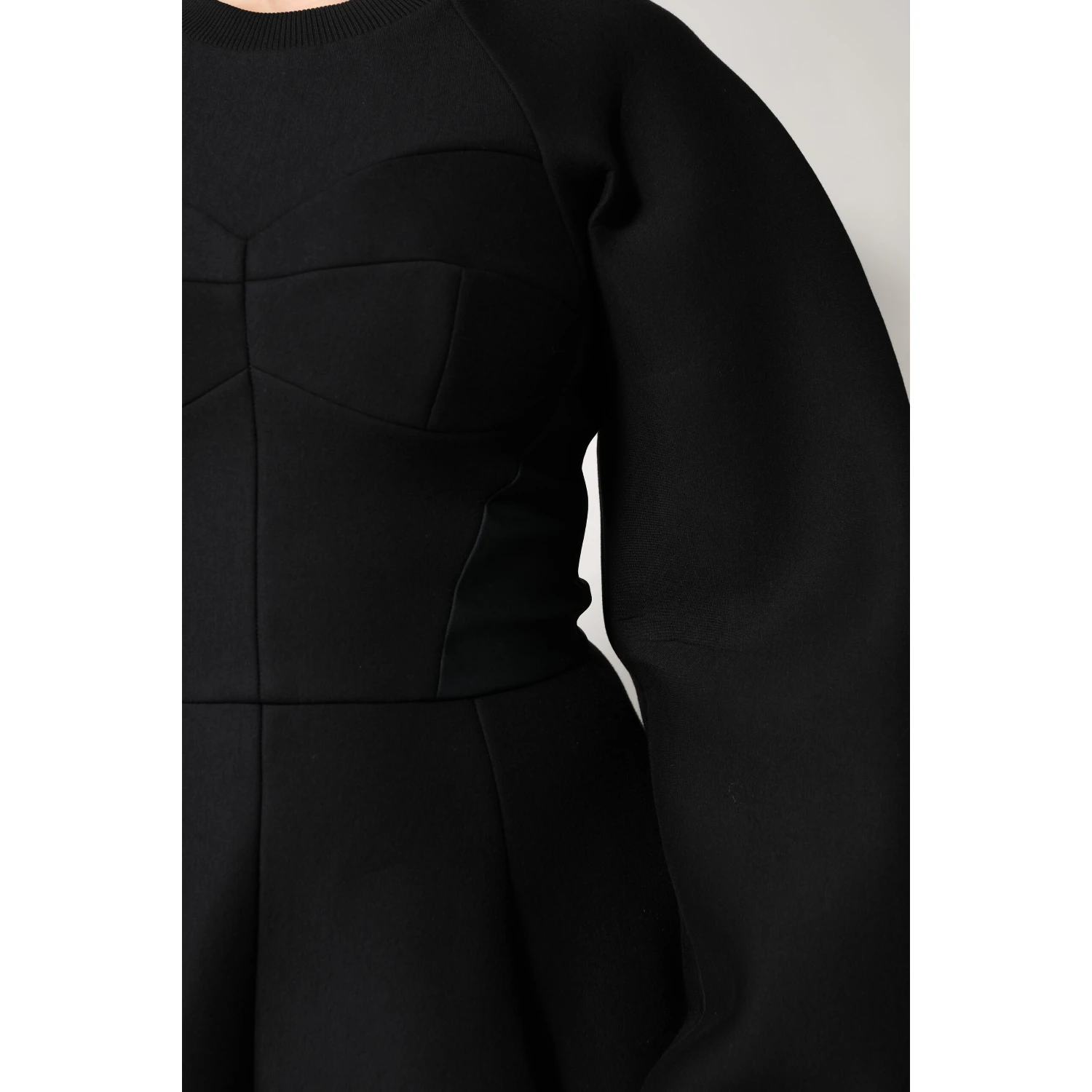 Black Cotton Long Sleeves A-line Mini Dress