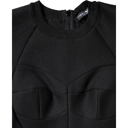 Black Cotton Long Sleeves A-line Mini Dress