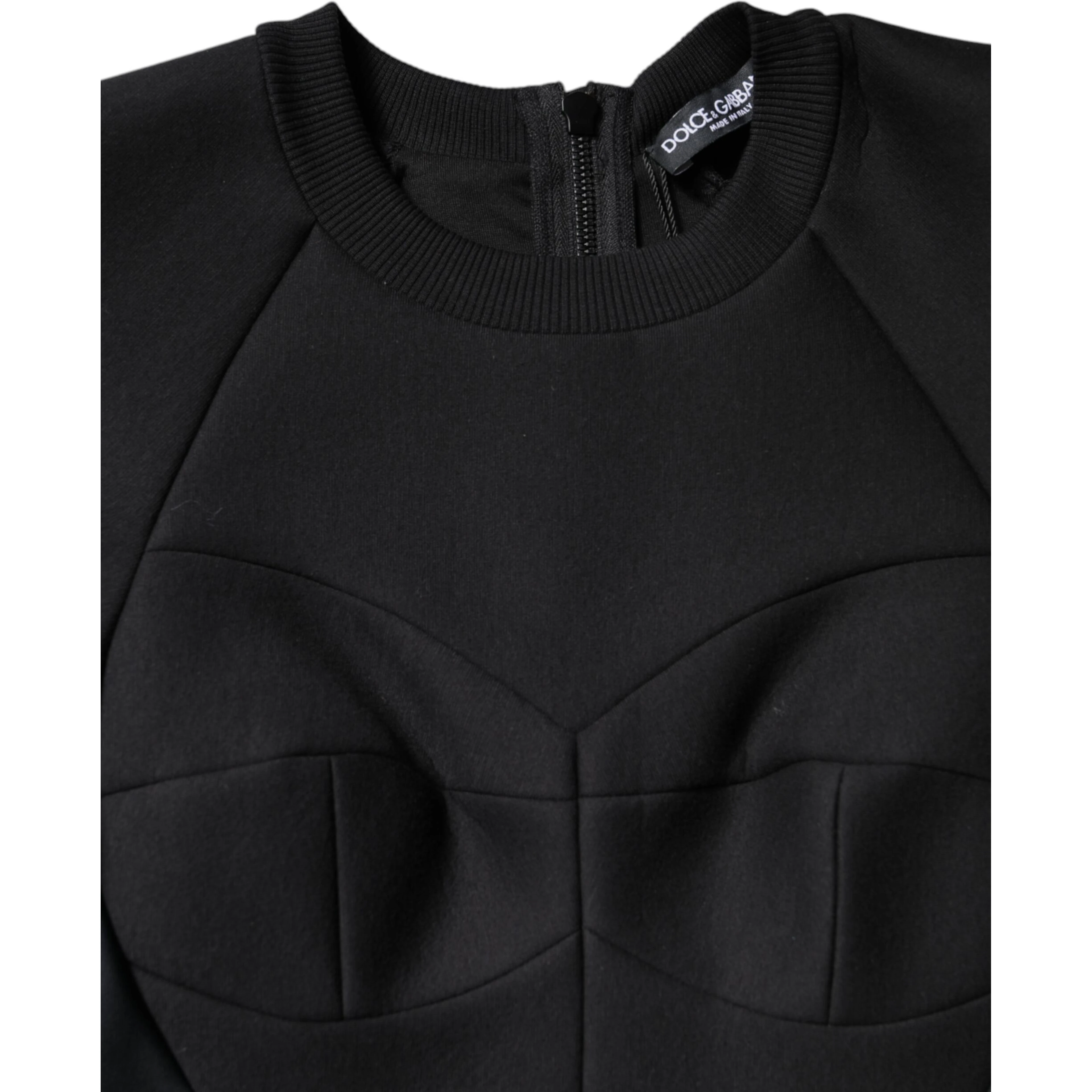 Black Cotton Long Sleeves A-line Mini Dress
