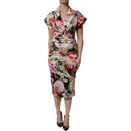 Multicolor Floral Short Sleeves Sheath Midi Dress