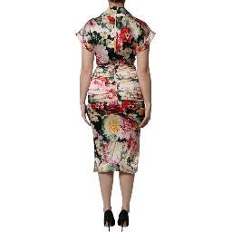 Multicolor Floral Short Sleeves Sheath Midi Dress