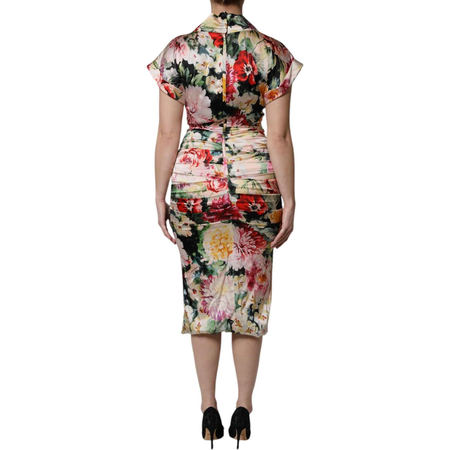 Multicolor Floral Short Sleeves Sheath Midi Dress