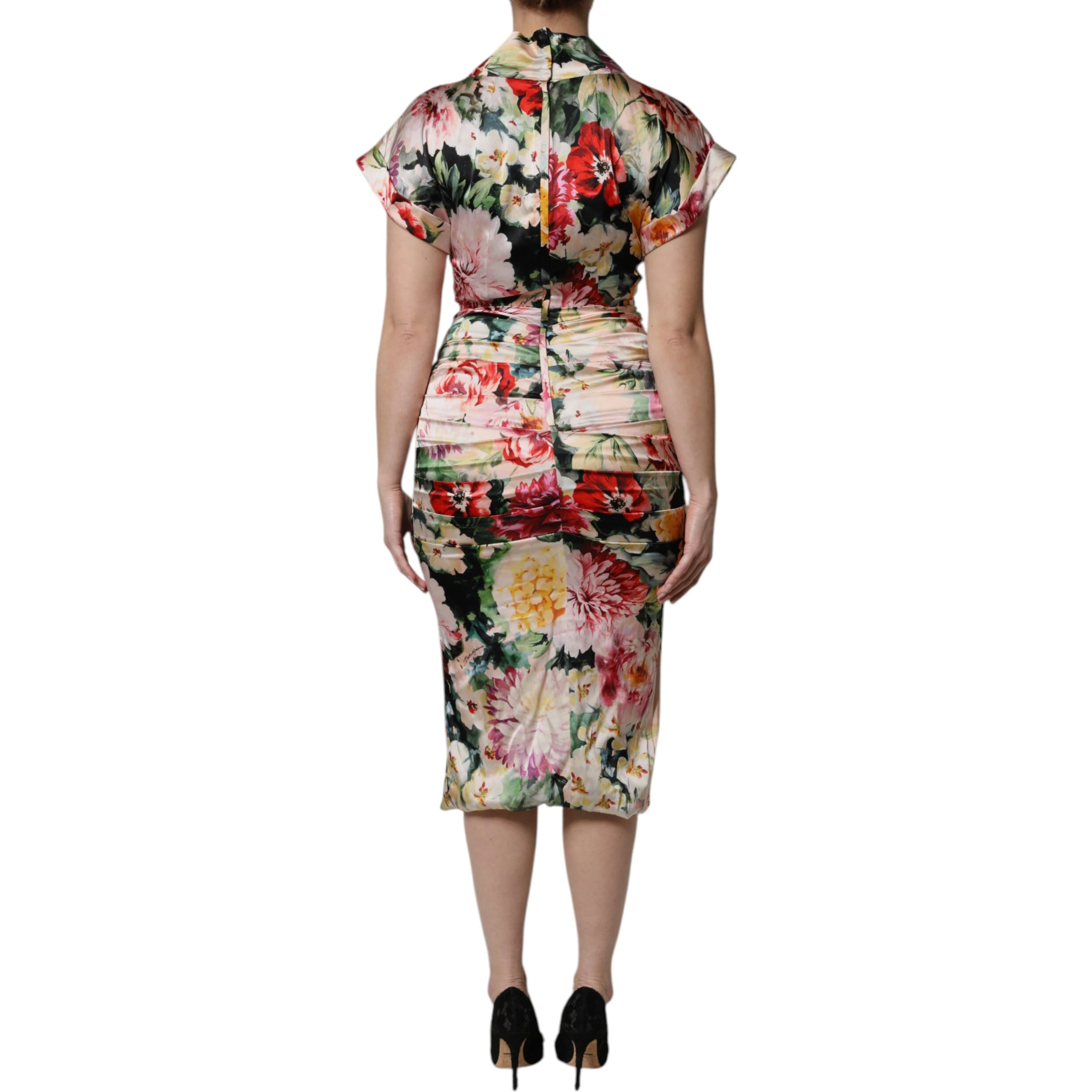 Multicolor Floral Short Sleeves Sheath Midi Dress