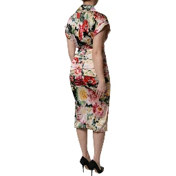 Multicolor Floral Short Sleeves Sheath Midi Dress