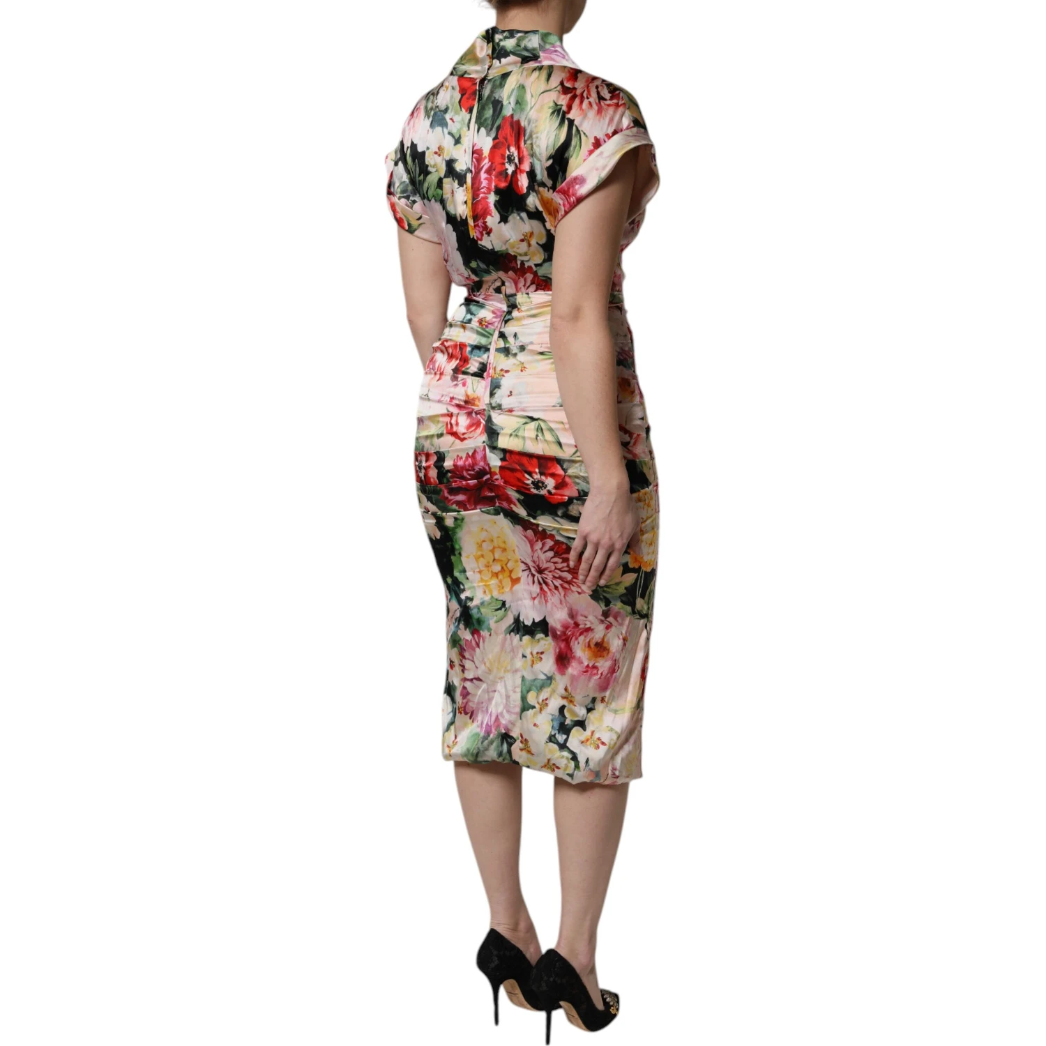 Multicolor Floral Short Sleeves Sheath Midi Dress
