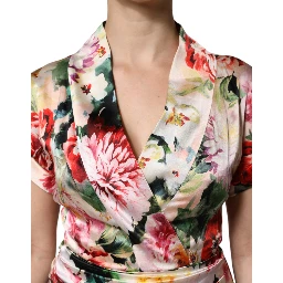 Multicolor Floral Short Sleeves Sheath Midi Dress