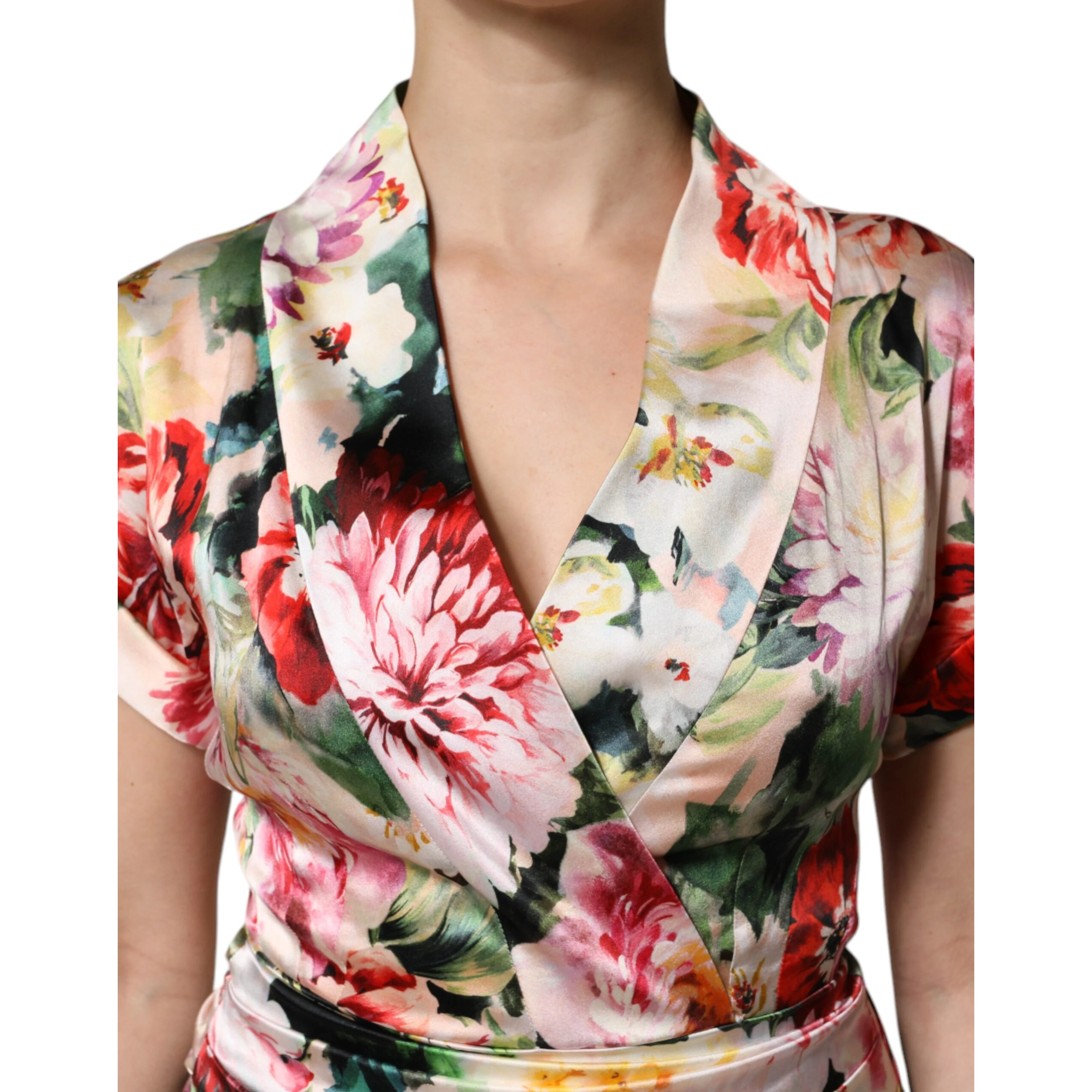 Multicolor Floral Short Sleeves Sheath Midi Dress