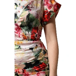 Multicolor Floral Short Sleeves Sheath Midi Dress