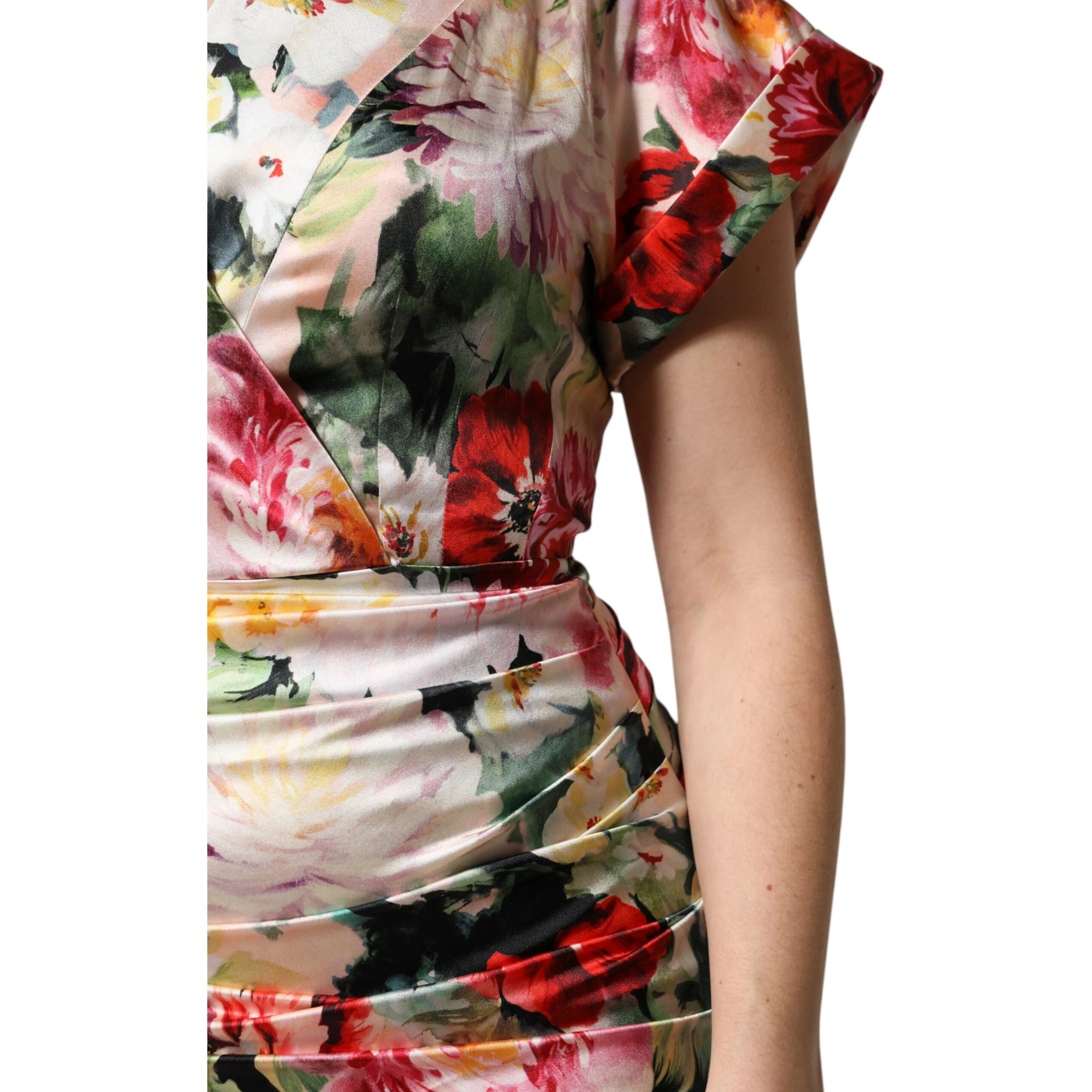 Multicolor Floral Short Sleeves Sheath Midi Dress